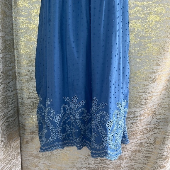 En Creme Blue Embroidered Off The Shoulder Mini Dress Size L - Picture 5 of 15